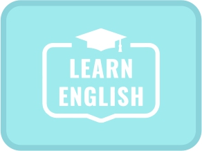 duas palavras em ingles: LEARN ENGLISH e o desenho de um capelo (chapeu de formatura )